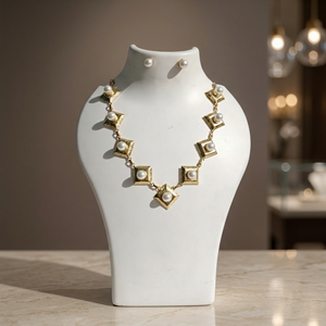 Jewelsbysana - Collar con Colgante de Perlas de Imitación en Tono Dorado, Conjunto de Joyería Geométrica de Moda para Mujer, Joyería para Fiestas - Product Image 2