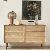 Commode en rotin de style mid-century avec support métallique pour salon, maison et hôtel