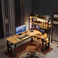 Table de jeu en forme de L pour bureau d'ordinateur marron durable pour les joueurs en bois avec surface en MDF