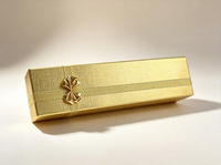 Boîte cadeau pour collier long, bijoux, en carton recyclable, texture lin, or et argent, avec doublure en éponge et ruban, pour pendentif et épingle à cheveux