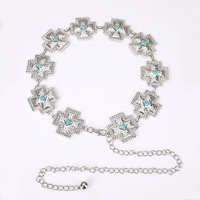 Chaîne de taille en métal plaqué argent avec breloques concho turquoise cool de style occidental