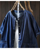 Fournisseurs de vêtements : Nouvelle veste chemise en jean ample d'été, style vintage, pour femme, grande taille, légère et respirante, décontractée