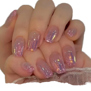 Uñas Postizas Cuadradas con Purpurina Rosa y Morada, Efecto Aurora Meteoro, 24 Piezas, Cortas, Estilo <span class=keywords><strong>Ballet</strong></span>, Desprendibles, Cobertura Completa, Uñas a Presión - Product Image 2