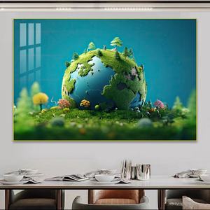 Décoration murale personnalisée pour salle à manger, peinture sur porcelaine avec cristaux naturels verts, cadre artistique avec éclairage LED - Product Image 3