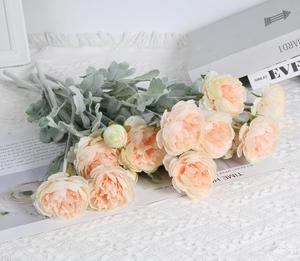 New Style 3 Heads Realistic Handmade Artificial Burnt Edge French Silk Rose Flower for Home <b>Wedding</b> Decoration Photography <b>Props</b> - Product Image 2