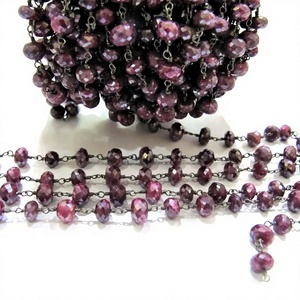 Chaîne de chapelet en perles de rubis naturel et d'argentite facettées, taille 6 à 8 mm - Product Image 1