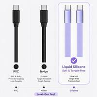 Câble USB-C plat 60W en silicone liquide, charge rapide PD 3A, alliage de zinc, violet, souple et flexible, C vers C pour téléphone, tablette, ordinateur portable