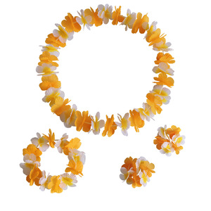Nouveaux modèles de colliers de fleurs hawaïennes en polyester, couleurs variées (violet et rose), pour les célébrations et les décorations de fêtes. - Product Image 3