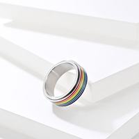 Hete Verkoop Regenboog Email Kleurrijke Lijn Lgbtq Ring Roestvrij Staal Biseksuele Vrijheid Vinger Sieraden