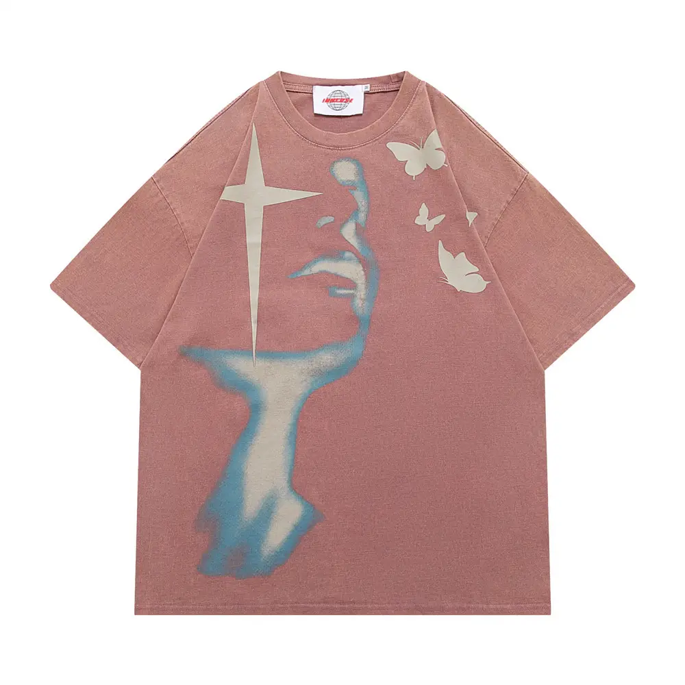 Abstract Cross Print T-Shirt Met Korte Mouwen Heren Street Retro Mode Los Zwaar Katoen Om Oud Wash Water T-Shirt Te Doen