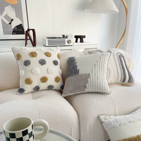 Housse de coussin de canapé de style américain 45*45cm, motif abstrait à rayures, pour fenêtre en baie, avec pompon