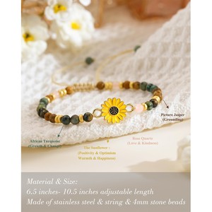Pulsera Ajustable Unisex <span class=keywords><strong>de</strong></span> Piedra Natural Turquesa <span class=keywords><strong>de</strong></span> 4mm con Cuentas <span class=keywords><strong>de</strong></span> Corazón Dorado, Ojo Turco, Pino y Girasol Hechas a Mano - Product Image 3