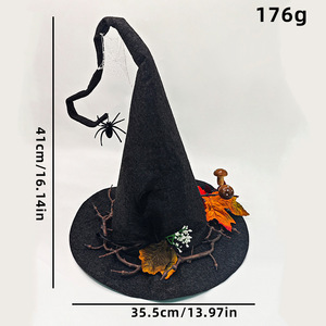 Chapeau de sorcière à large bord, forme conique, feuille d'érable, toile d'araignée, chapeau de fête d'Halloween - Product Image 5