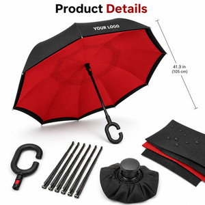 Custom Logo Double Layer Inverted Reverse <b>Umbrella</b> C-Shape Handle Windproof Self-Standing <b>Large</b> <b>Umbrella</b> for Rain Car Travel - Product Image 4