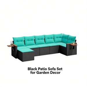 Black Patio <b>Sofa</b> <b>Set</b> Outdoor Rattan Garden Furniture Waterproof Cushions Contemporary Design - Product Image 1