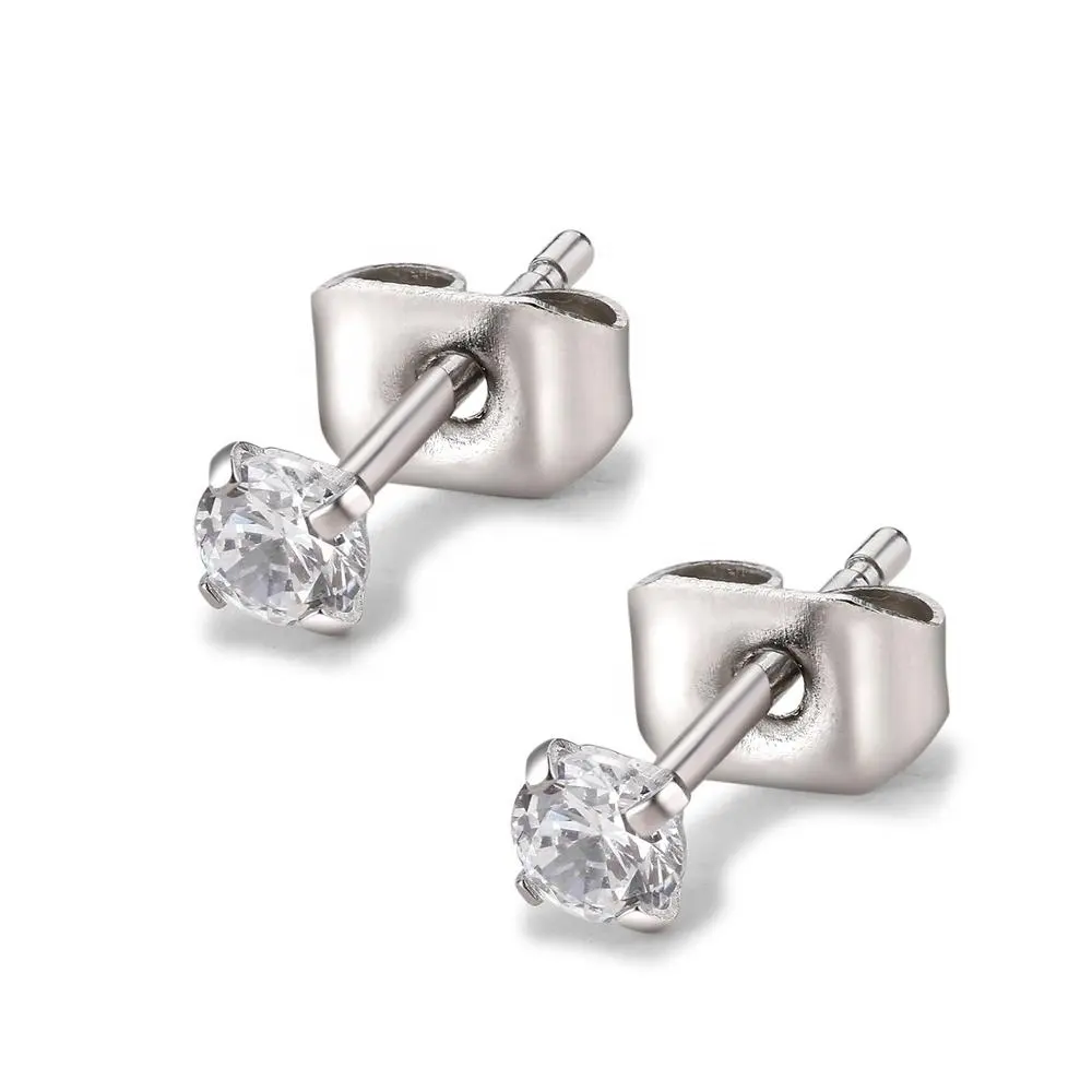 Di modo Rotondo CZ Pietra In Acciaio Inox Cubic Zirconia Orecchini di Diamanti Anelli di Orecchio Studs Post Orecchini Studs Orecchini Set 3 millimetri-8 millimetri