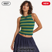 Débardeur court côtelé sans manches pour femme, style rétro preppy, rayures vertes, jaunes et marine, dos nageur, personnalisable avec logo OEM ODM