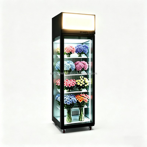 Vitrine de présentation de fleurs à une porte avec boîte lumineuse publicitaire et étagères réglables pour divers arrangements de bouquets frais - Product Image 1