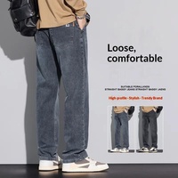 Nouvelle Collection Automne/Hiver – Pantalon en Jean Extensible Coupe Droite Ample Taille Mi-Haute avec Détails Effet Usé pour Homme ; Marque Tendance