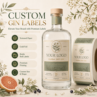 Étiquettes de vin personnalisées de luxe avec impression dorée à chaud, autocollants en papier texturé pour bouteilles de gin, whisky, brandy et spiritueux