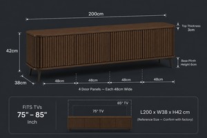 <span class=keywords><strong>Mobile</strong></span> TV Scanalato in Rovere Affumicato Stile Japandi, Fornitore OEM di Mobili per Soggiorno Personalizzati, Basso MOQ - Product Image 4