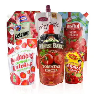 Liquide de haute qualité debout en plastique Sauce tomate Kechup emballage bec pochette refermable sacs en plastique Doypack avec buse