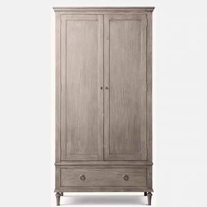 Armario de Roble Macizo Estilo Rústico Francés, Armario Alto de 2 Puertas con Cajón Inferior, Estilo Vintage Americano para Dormitorio - Product Image 6