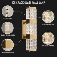 Applique murale LED en cristal de style nordique moderne européen avec installation encastrée et abat-jour doré pour salle de bain, salon, base d'ampoule E26
