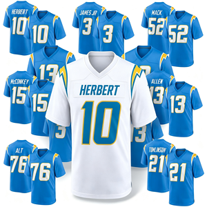 Maillot de football bleu style Los Angeles # 10 Justin Herbert # 3 Derwin James Jr. Short imprimé par transfert thermique, anti-humidité - Product Image 1