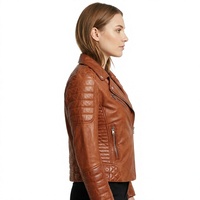 Damen-Motorradjacke aus echtem Leder, schmale Passform, Biker-Mantel, Reißverschluss, lange Ärmel, Stehkragen, Herbstkleidung