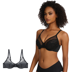 Cross-Border Export Large Size French Sexy Soft Steel Ring Anti-Sagging Summer <b>Thin</b> Mesh Push-Up <b>Bra</b> Adjustable Knitted Cup - Product Image 1