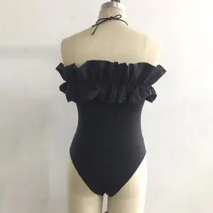 OEM Women Combo Ruffle Strapless Swimsuit Nylon Spandex Swimwear Trendy Monokini One-piece Bodysuit