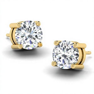 Pendientes de Oro de 14k con Diamante Solitario VVS1 Cultivado en Laboratorio, Diseño Clásico de 4 Puntas, Fabricante de Joyería, Venta al por Mayor, Par de Novia, OEM - Product Image 1