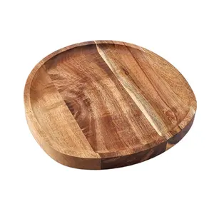 MyGift Natural Acacia Wood Oval Tray Plate with grooves, Centerpiece Display for Dining, Console, and Coffee Tables