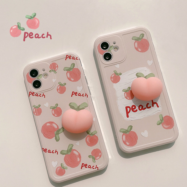 Summer 3D Stress Reliever Peach Pink Cute Silicone Phone Case for iPhone 13 Pro Max Funny Case