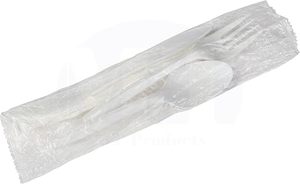 Cubiertos de Plástico Blancos Envueltos Individualmente - Juego de Cubiertos Desechables - Paquete de 50 - Product Image 5