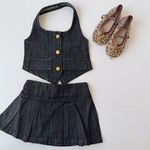 Tenues <span class=keywords><strong>d</strong></span>'été pour enfants, vêtements en denim sans manches en 2 pièces pour adolescentes, ensemble pour petite fille - Product Image 4