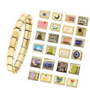 Pulsera elástica de acero inoxidable chapada en oro italiano para hombre, accesorio de joyería con módulos de dibujos animados DIY. - Product Image 1