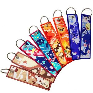 Yuewen Personalized Airplane Aviation Tags <b>Key</b> Chain Fabric <b>Custom</b> Woven Printing Keychain Anime Girl Keytag - Product Image 2