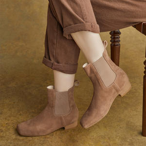 Bottines à bout carré en cuir véritable, bottines à plateforme avec fermeture éclair latérale, bottines Martin à lacets, chaussures à plateforme épaisse à talon compensé - Product Image 2