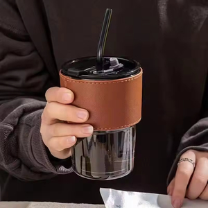 Mug en verre de luxe personnalisé, épais, pour thé et café, portable, style sport, unisexe, avec couvercle et paille, pour la rentrée scolaire - Product Image 4