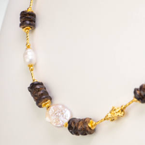 Ensemble de Chaînes Bohèmes en Alliage de Cuivre avec Pierre Œil de Tigre, Perle d'Eau Douce et Motif Géométrique Nez de Cochon, Réaction Maillard, Niche Unique - Product Image 2