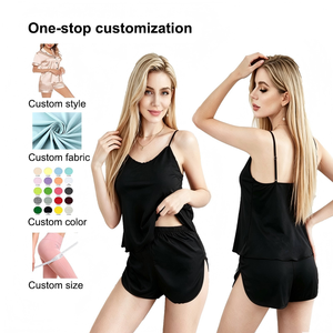 Custom Women'S Pajamas <strong>Set</strong> Soft Satin <strong>Ladies</strong> <strong>Short</strong> Sleepwear <strong>Set</strong> 2 PCS <strong>Short</strong> Tank <strong>Tops</strong> <strong>Shorts</strong> Nightwear Pajamas <strong>Set</strong> - Product Image 1