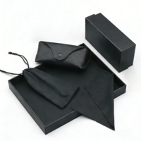 Ensemble d'étuis à lunettes rigides noirs avec logo personnalisé, pochette en cuir PU pour lunettes de soleil, chiffon de nettoyage, kit d'emballage OEM