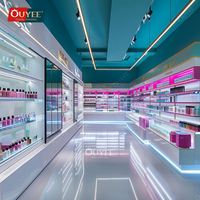 Étagères personnalisables en verre et bois pour présentoirs de cosmétiques, bars à parfums, et magasins de perruques et de produits de beauté – Solution tout-en-un