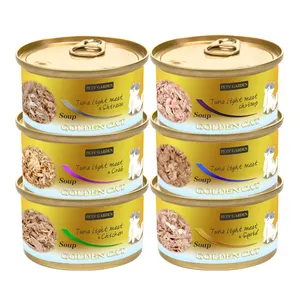 Golden Cat nutriente ad alto contenuto proteico 80g OEM, ODM snack per gatti cibo umido in scatola zuppa di tonno e granchio cibo per animali domestici