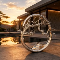 Sculpture circulaire d'arbre de pin d'inspiration zen - Art extérieur sur mesure de grande envergure en acier inoxydable