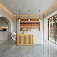 Comptoir de réception de salon de beauté incurvé en MDF blanc avec logo gravé personnalisé rétroéclairé par LED
