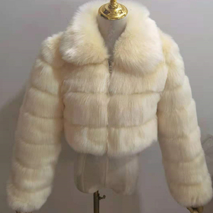 Faux Fox kürk bezemeler ile kadın kısa Faux kürk ceket Turn Down yaka tam kollu - Product Image 5