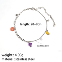 Schattig fruit armbandje van roestvrij staal met druiven, bananen en sinaasappel bedels, groothandel dames armband voor cadeau